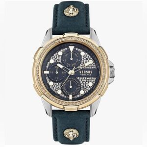 Versus by Versace Men's 6e Arrondissement Black Leather Strap Watch 46mm NWT